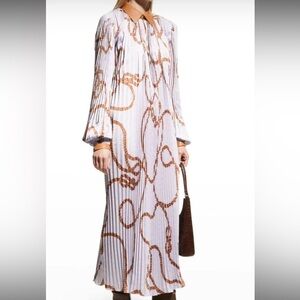 Lafayette 148 Lavender Pleated Dress with Leather Collar and Cuffs